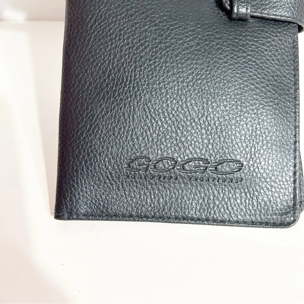 Vintage Gogo Black Genuine Leather Passport ID Holder Wallet Large Size Orangize